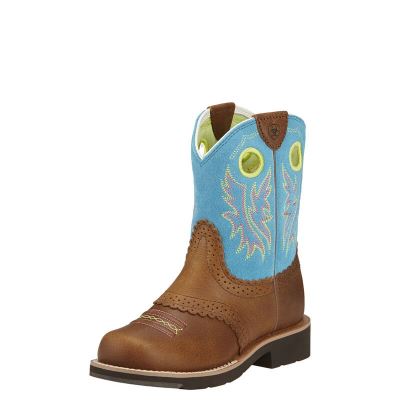 Ariat Fatbaby Cowgirl Kahverengi / Mavi Western Csizma Çocuk (27161-313)